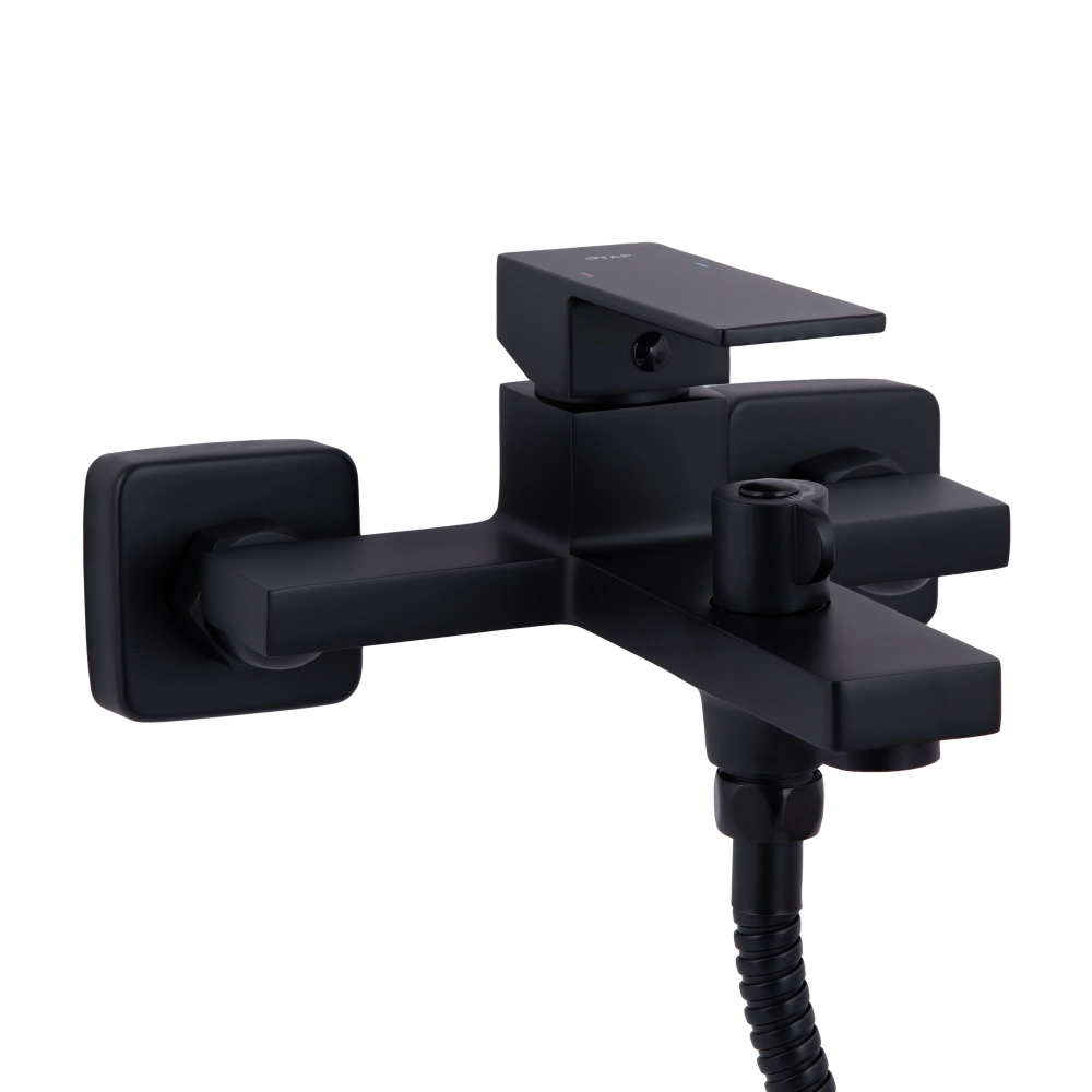 Смеситель для ванной Qtap Gemini с душевым гарнитуром QTGEM259BLM45682 Black Matt