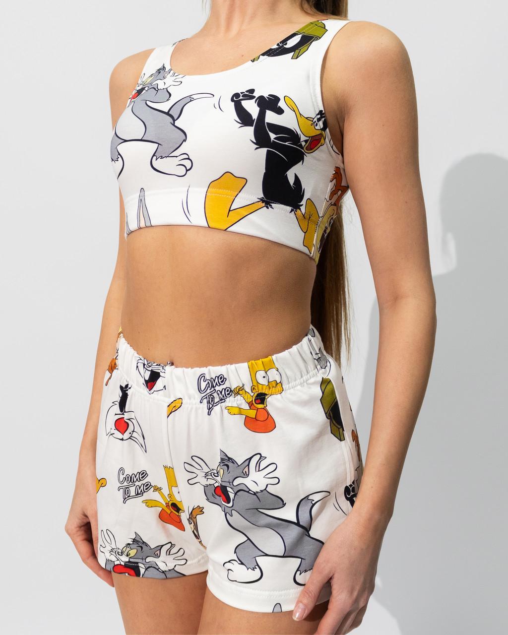 Пижама женская с кулира топ и шорты с принтом Том и Джерри