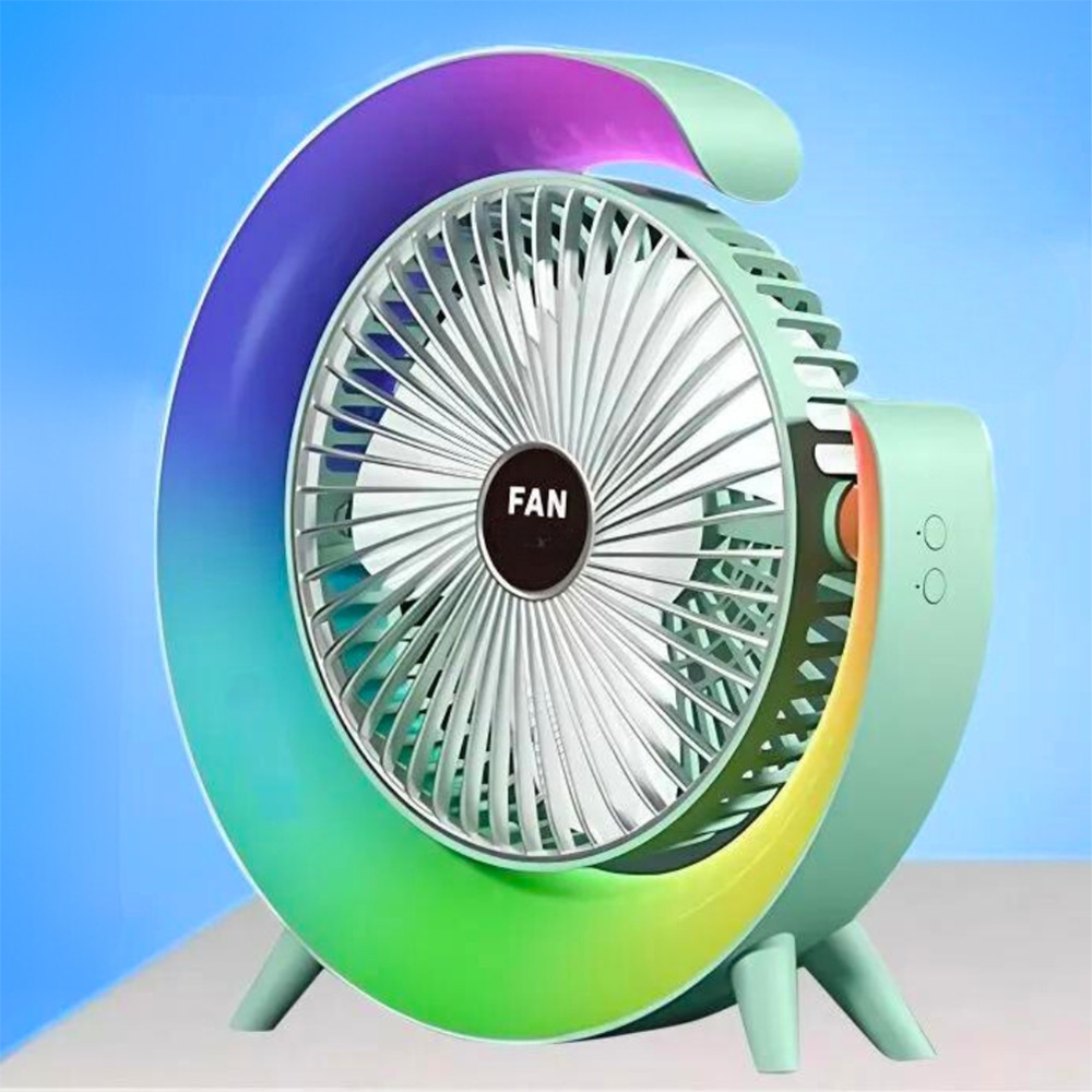Вентилятор настільний акумуляторний з LED підсвіткою USB 3 швидкості 24x24 см Зелений - фото 6 Вентилятор настільний акумуляторний з LED підсвіткою USB 3 швидкості 24x24 см Зелений - фото 6