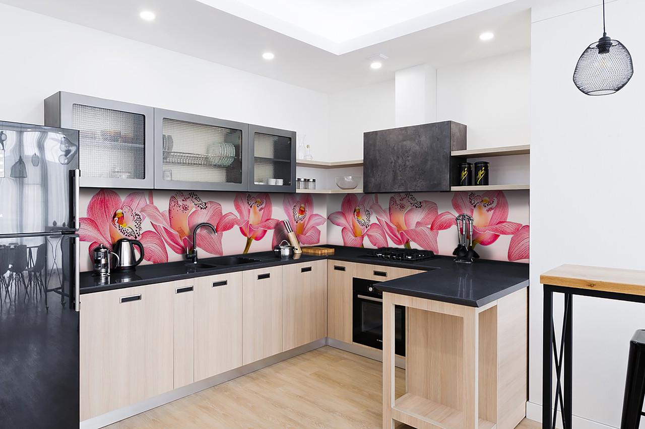 Кухонный фартук Королевские орхидеи из самоклеющейся виниловой пленки 60х250 см Розовый