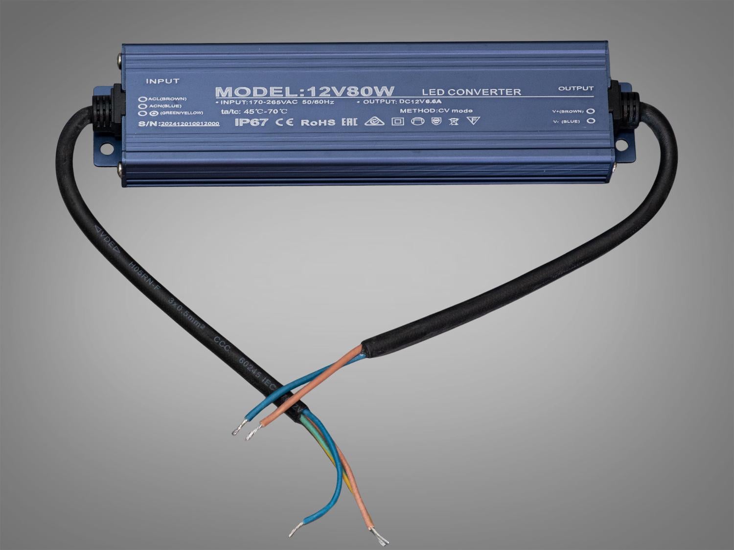 Блок питания герметичный для LED ленты 12 В 80 Вт 6,66А (PPF-PW-IP68-12 В-80w)