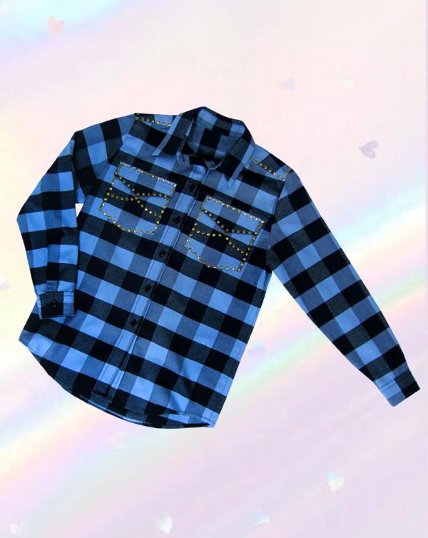 Рубашка PURPURINO в крупную клеточку 146 см Голубой (5012/146)