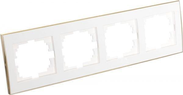 Рамка 4-местная горизонтальная Lezard Rain с боковой вставкой Белый/Золотой