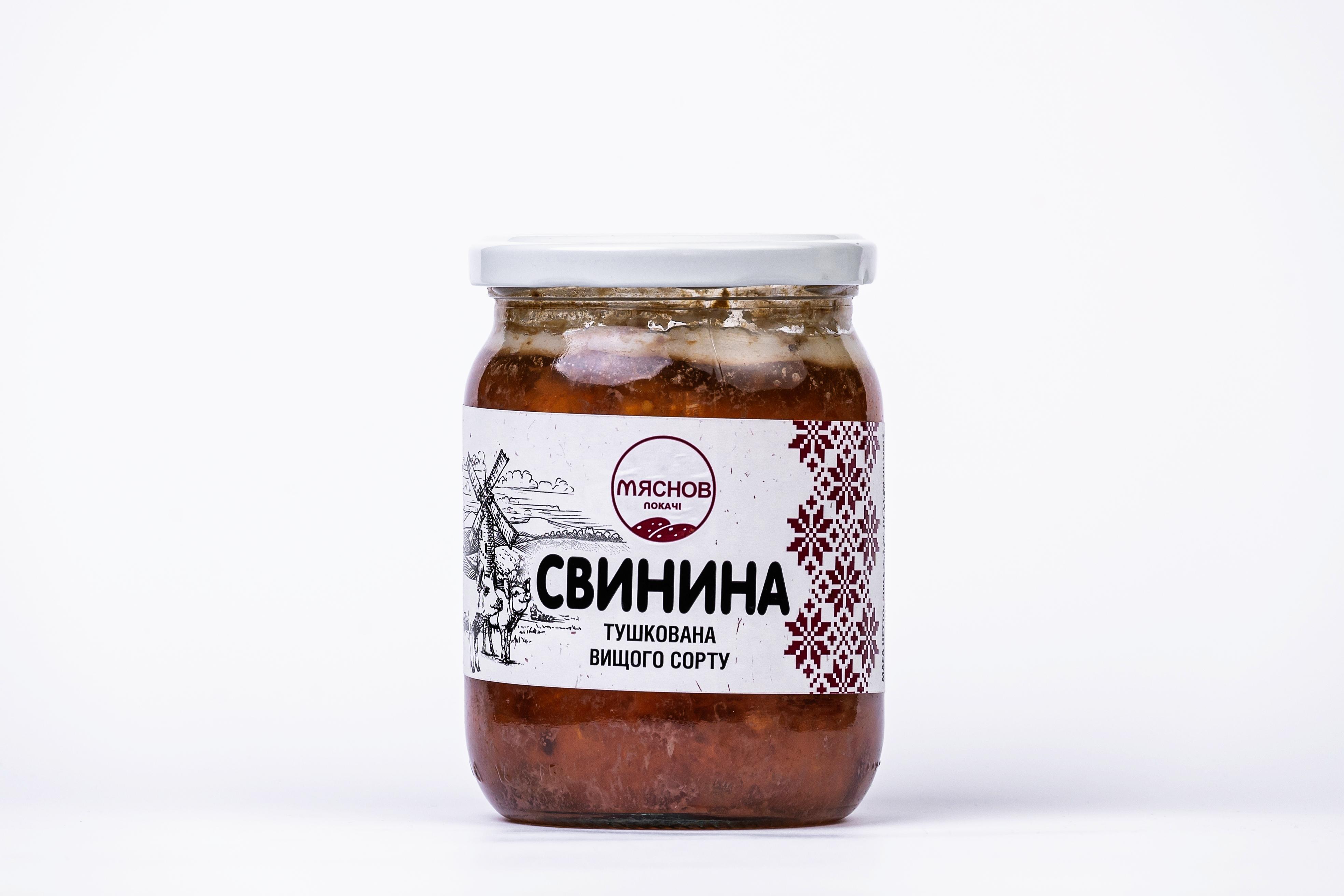 Тушонка зі свинини Мяснов у скляній банці ДСТУ 500 г