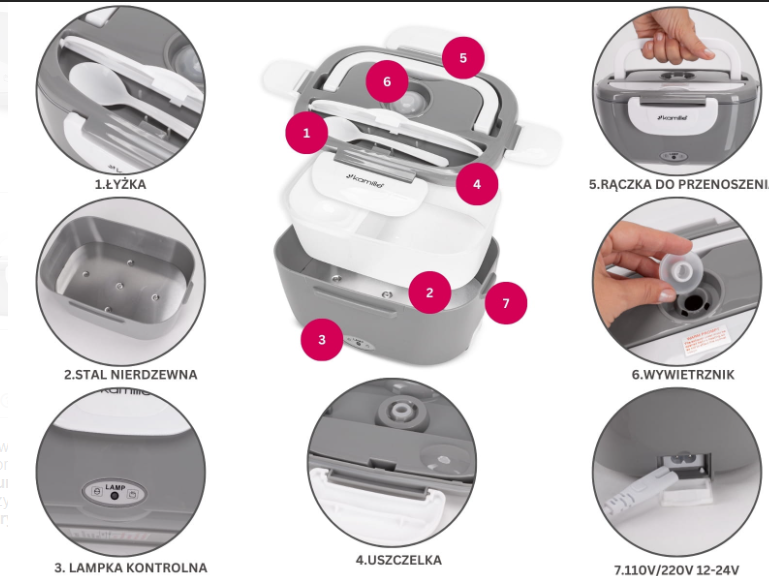 Ланч-бокс електричний Kamille Vizo із двома ємностями 1,5/0,45 л Сірий/Білий (2171) - фото 9 Ланч-бокс електричний Kamille Vizo із двома ємностями 1,5/0,45 л Сірий/Білий (2171) - фото 9