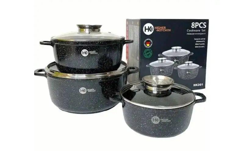 Набор кастрюль Higher Kitchen НК-301 с гранитным антипригарным покрытием многослойные алюминиевые 8 предметов