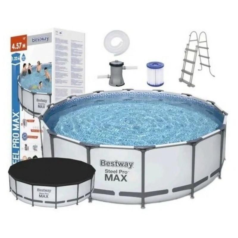 Бассейн каркасный Bestway Steel Pro Max с картриджным фильтром/тентом/лестницей 457х122 см/16015 л (LN7-BW56438) - фото 5