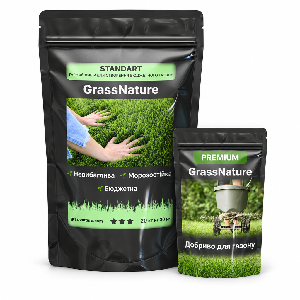 Комплект GrassNature посів та стартове живлення травосуміш газонна STANDART та добриво Premium 20 кг/600 м2 (38470679) Комплект GrassNature посів та стартове живлення травосуміш газонна STANDART та добриво Premium 20 кг/600 м2 (38470679)