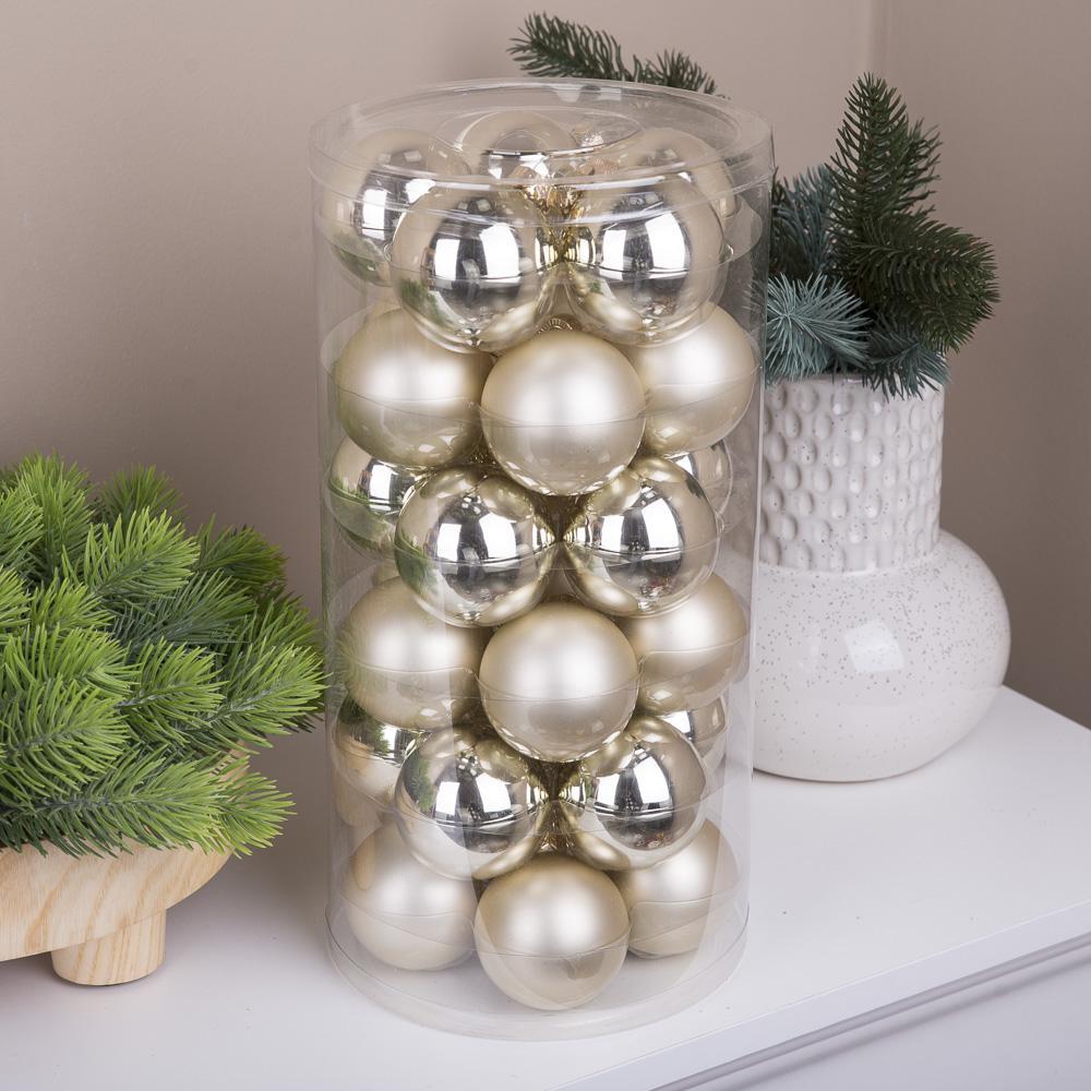 Шары новогодние из стекла 5,7 см 30 шт. Шампань (3398-23)