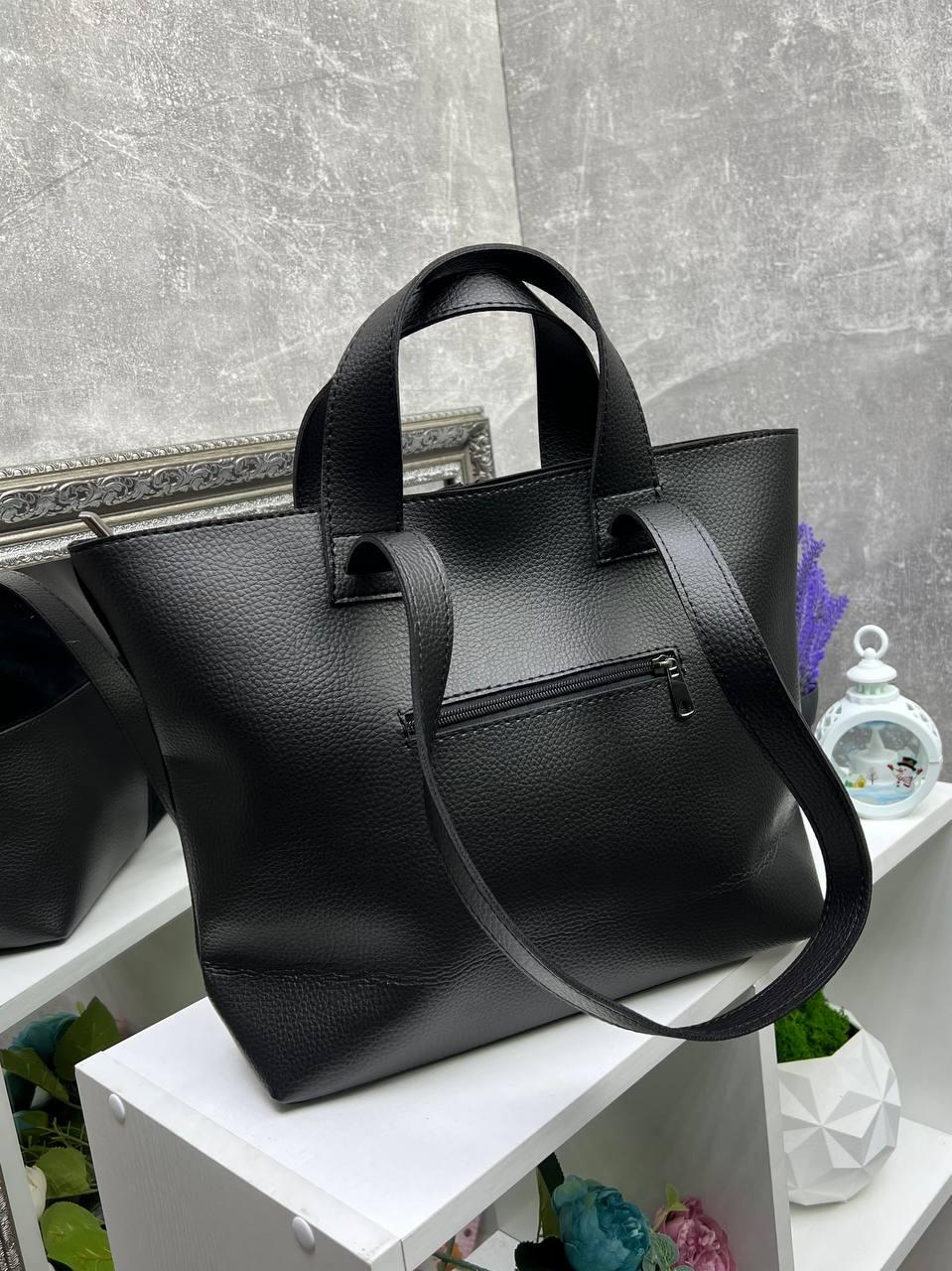 Сумка красивая женская на плечо замш большая экокожа вмещает А4 Черный - фото 5