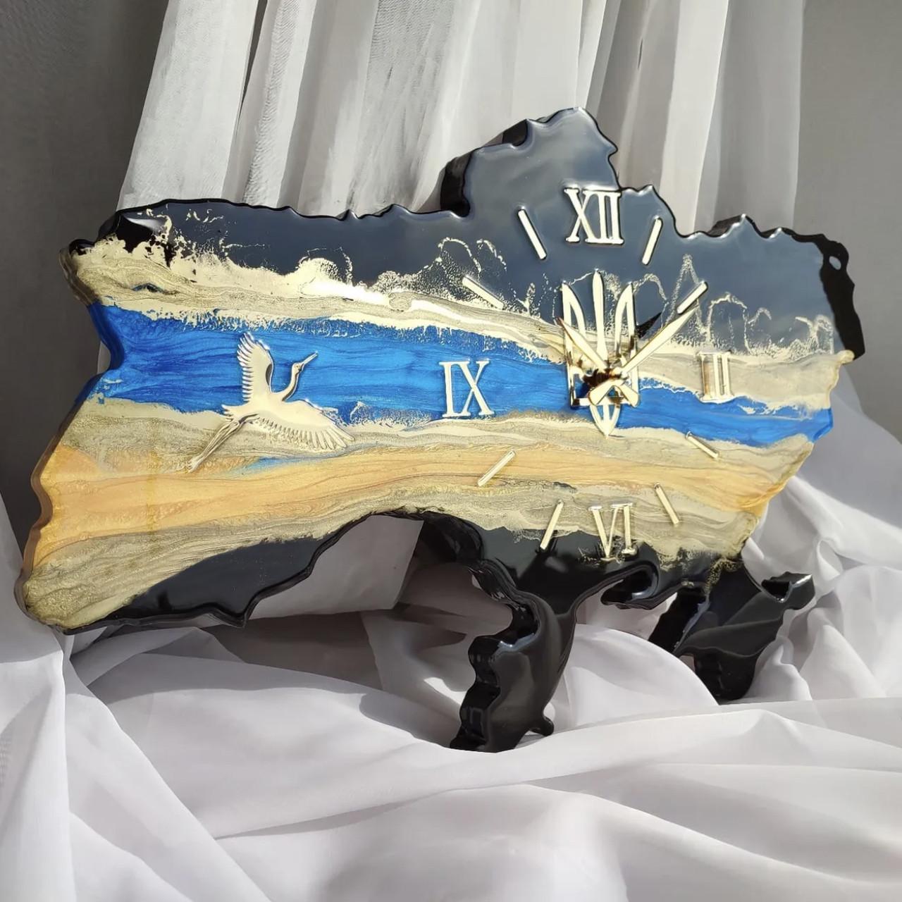 Часы настенные из эпоксидной смолы Карта Украины 130х83 см