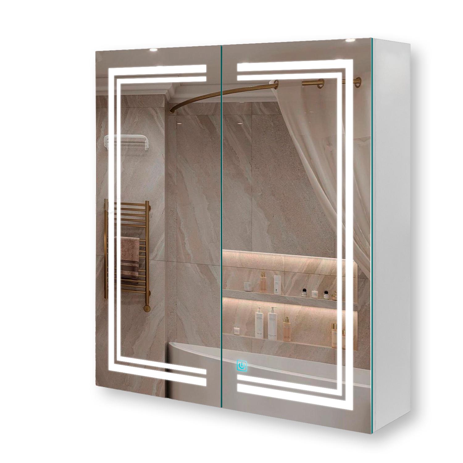 Зеркальный шкаф Premium G15-80 с LED-подсветкой и сенсорной кнопкой двухстворчатый