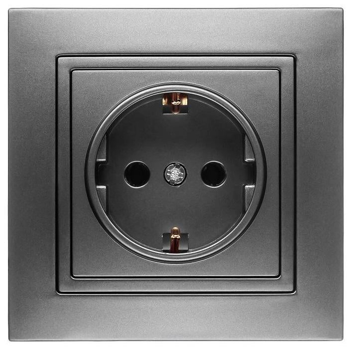 Розетка одноместная с заземлением MARSHEL ELEGANT RS16-379 Graffite