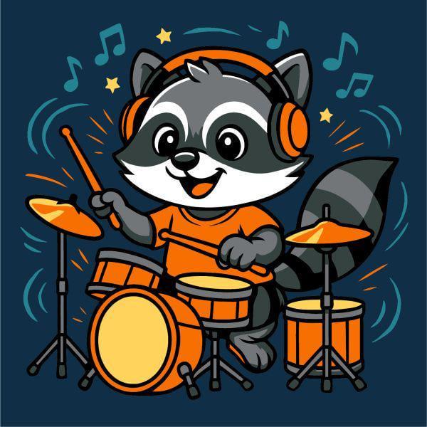 Картина за номерами Ideyka Єнот з барабанами 25x25 см (Id-KHO1310)