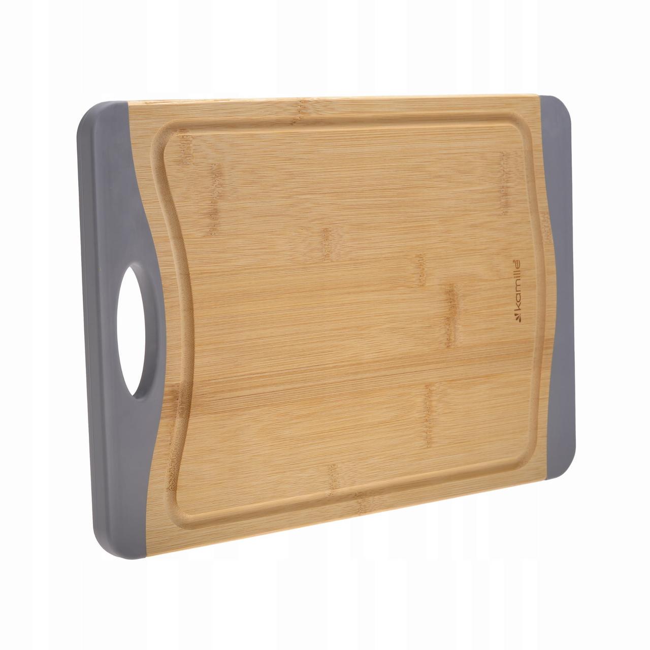 Дошка обробна з нековзними силіконовими вставками Kamille KM-10071 з бамбука 36,5х25,3х1,5 см Дерево (150-84-10071)