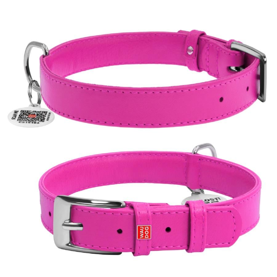 Ошейник для собак кожаный Waudog Glamour с QR паспортом без украшений S 20 мм 30-39 см