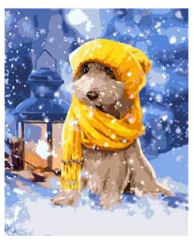 Картина по номерам Strateg Животные Щенок в желтой шапочке 40х50 см в термопакете (VA-1811-mt)