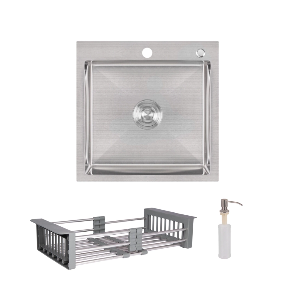 Мойка для кухни интегрированная Lidz Handmade H5050 Brushed/дозатор/корзина для кухонной мойки Lidz K01G
