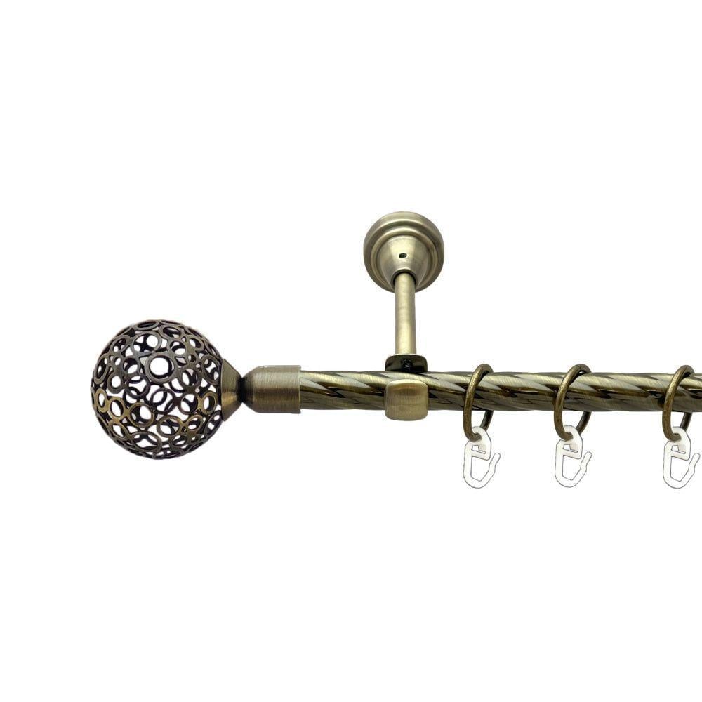 Карниз металлический Orvit Савона однорядный открытый/скрученная труба/кольцо металлическое Антик 16 мм 200 см (00-00022370)