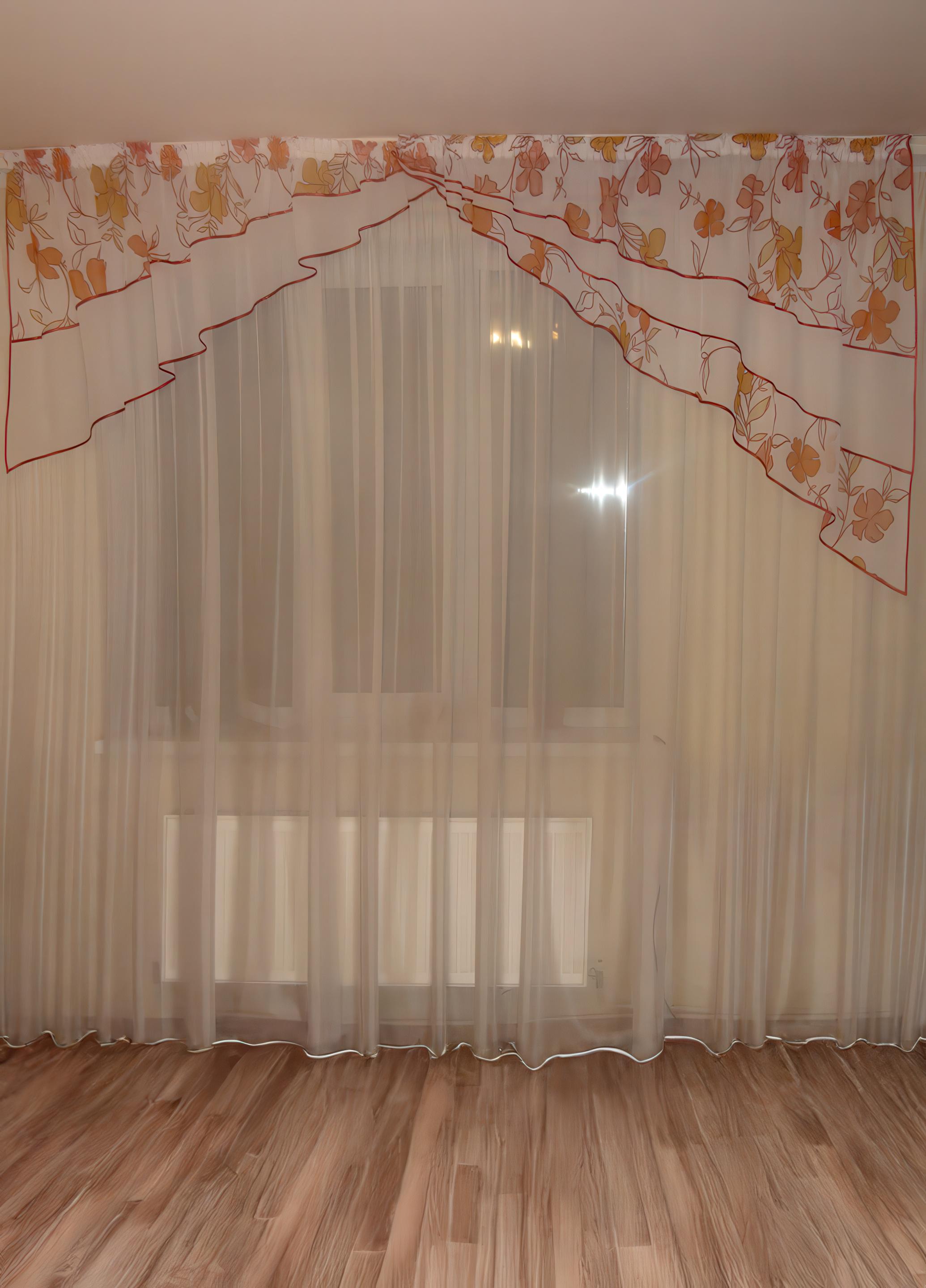 Ламбрекен Firanka Дві асиметрії квіти карниз 250 см Білий з пісочним (92_4пб)