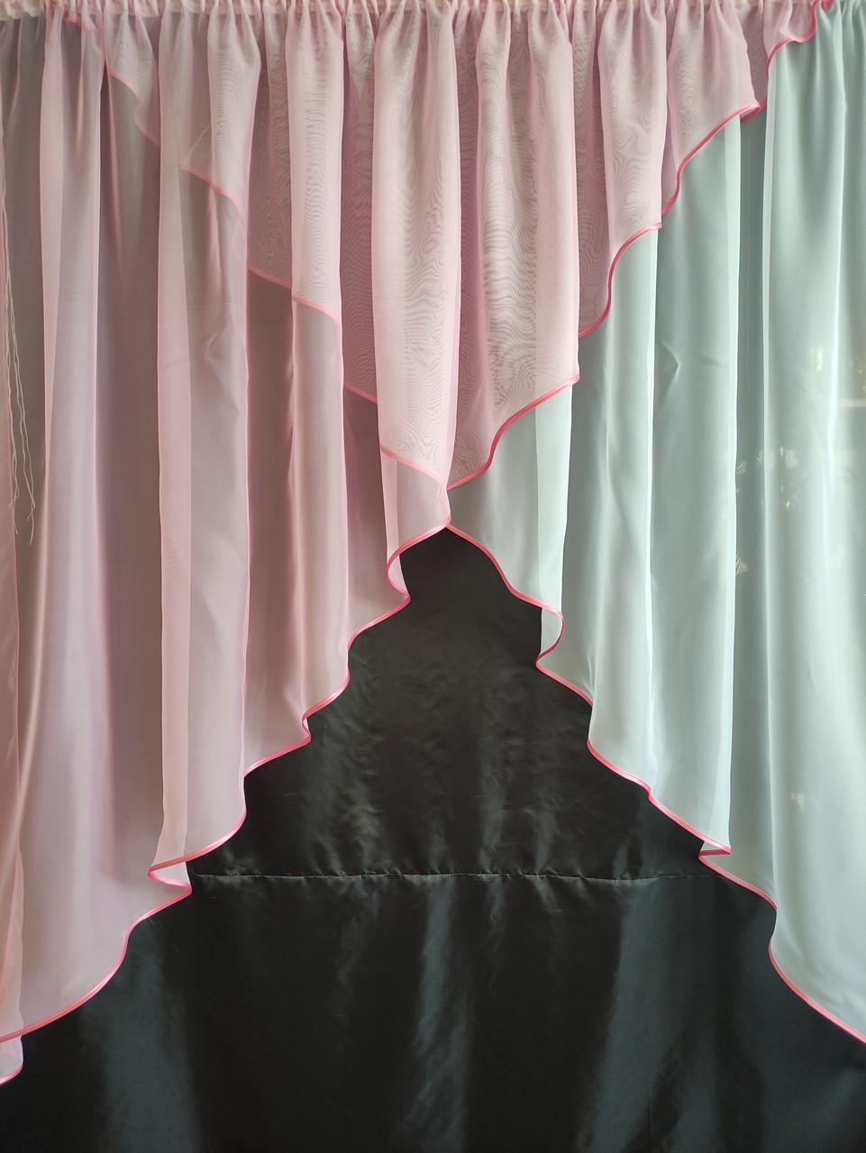 Фіранка шифонова 300х170 см Білий з рожевим (уш-01р) - фото 1 Фіранка шифонова 300х170 см Білий з рожевим (уш-01р) - фото 1