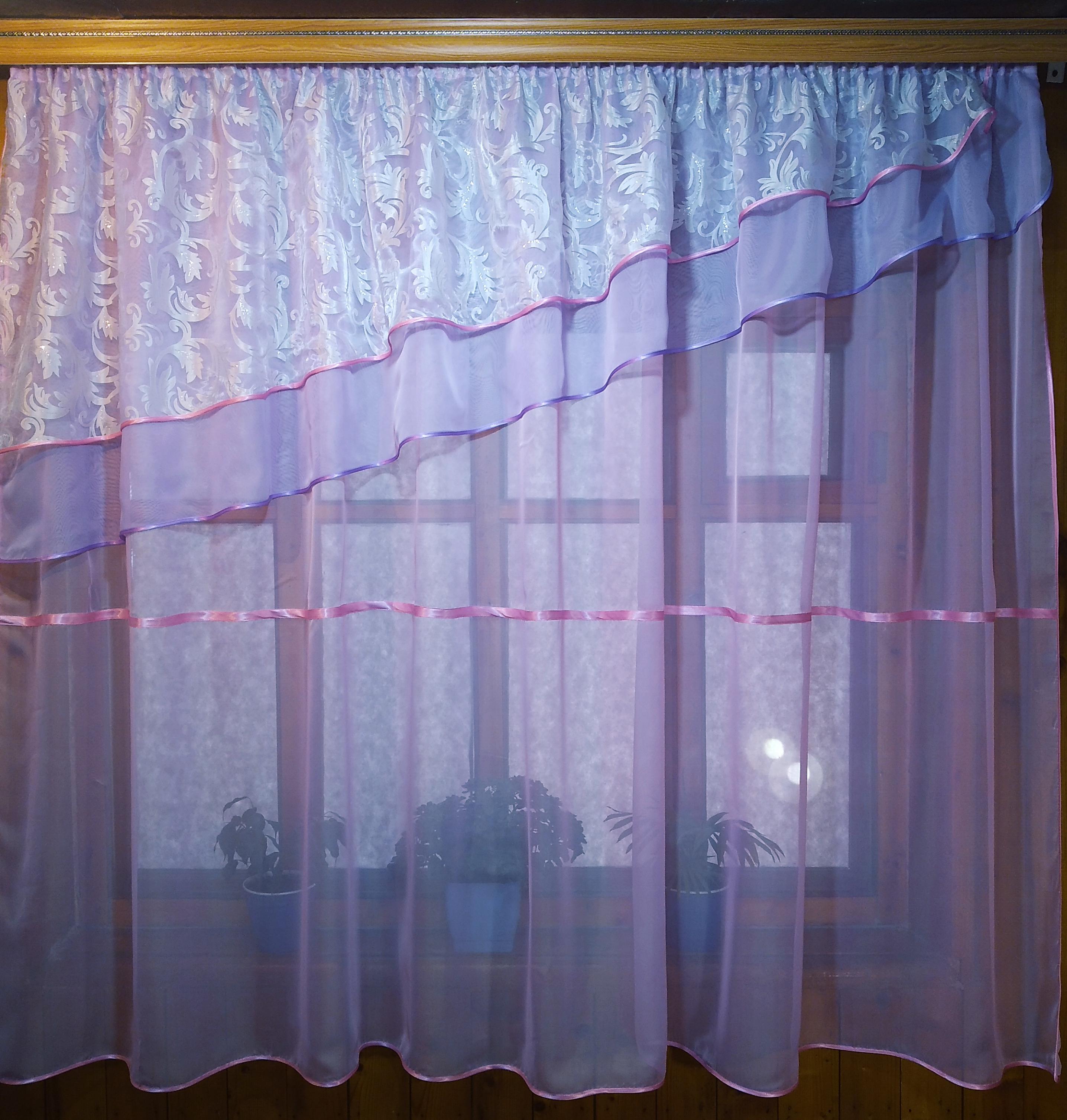 Фіранка кухонна готова коротка Алія рожева вензель - фото 1