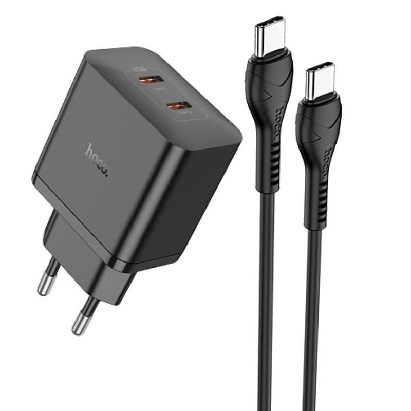 Зарядний пристрій мережевий Hoco N35 Streamer PD45W 2C з Type-C to Type-C Black (00000068361_1)