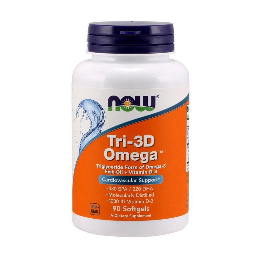 Омега-3 з D3 NOW Tri-3D Omega EPA 330 мг DHA 220 мг у формі тригліцеридів D3 1000 МО 90 м'яких капс.