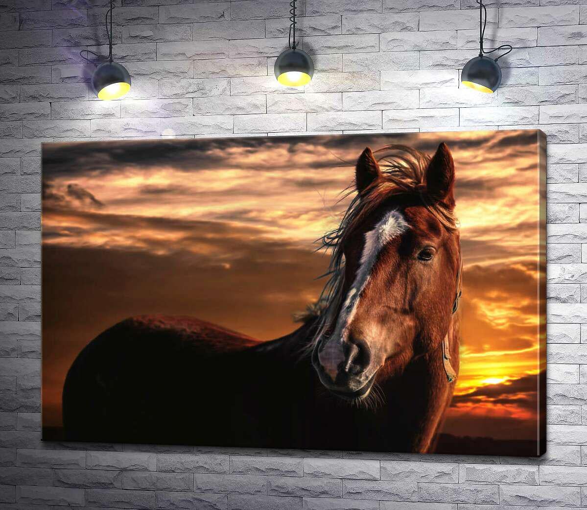 Картина ArtPoster Силуэт гнедой лошади с белой меткой на голове 130x87 см Модуль №1 (001101)