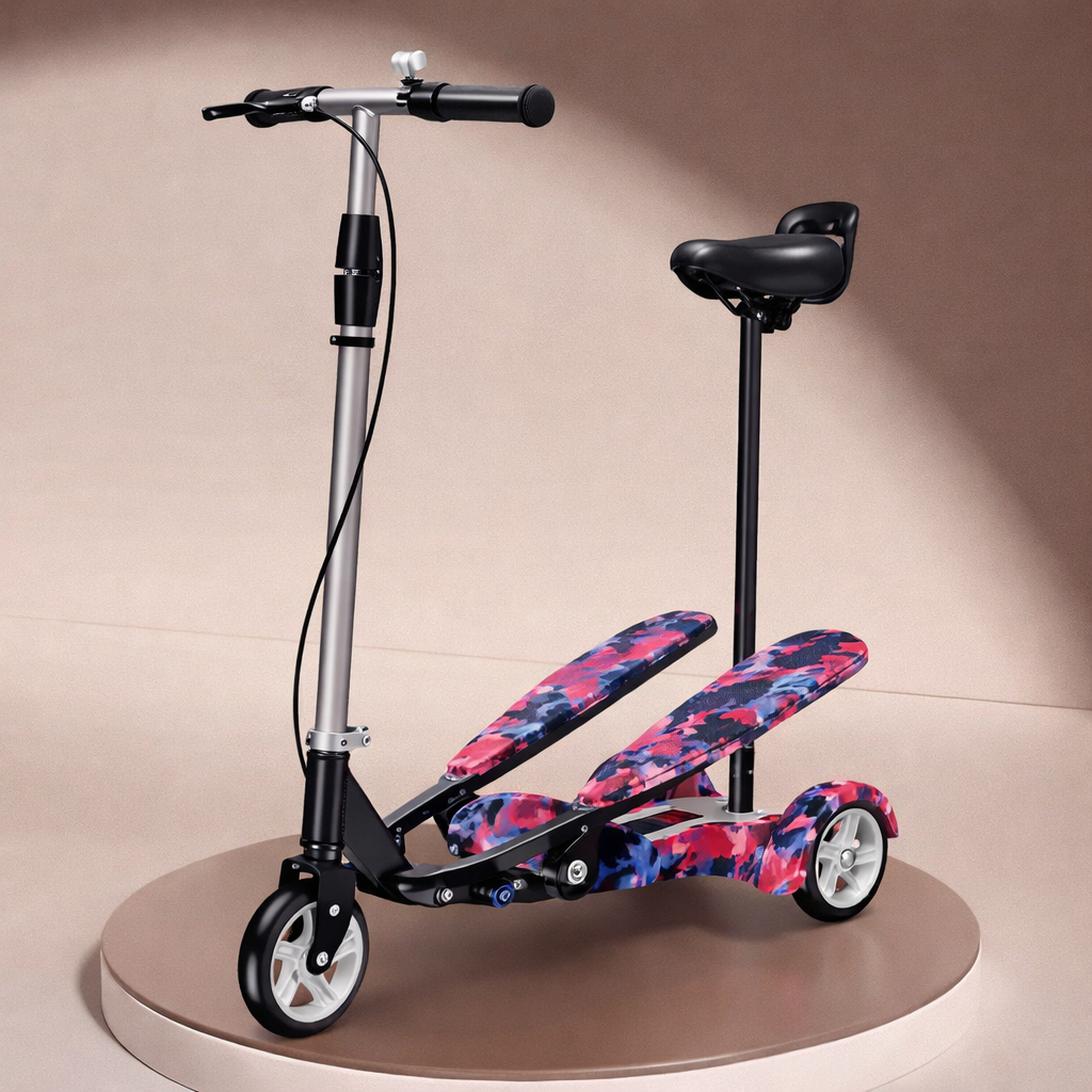 Самокат трехколесный детский Космос с двойными ножными платформами и регулировкой высоты