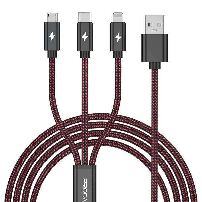 Кабель Proda PD-B65 Lightning Type-C Micro USB 2А с передачей данных 3в1 Red Кабель Proda PD-B65 Lightning Type-C Micro USB 2А с передачей данных 3в1 Red