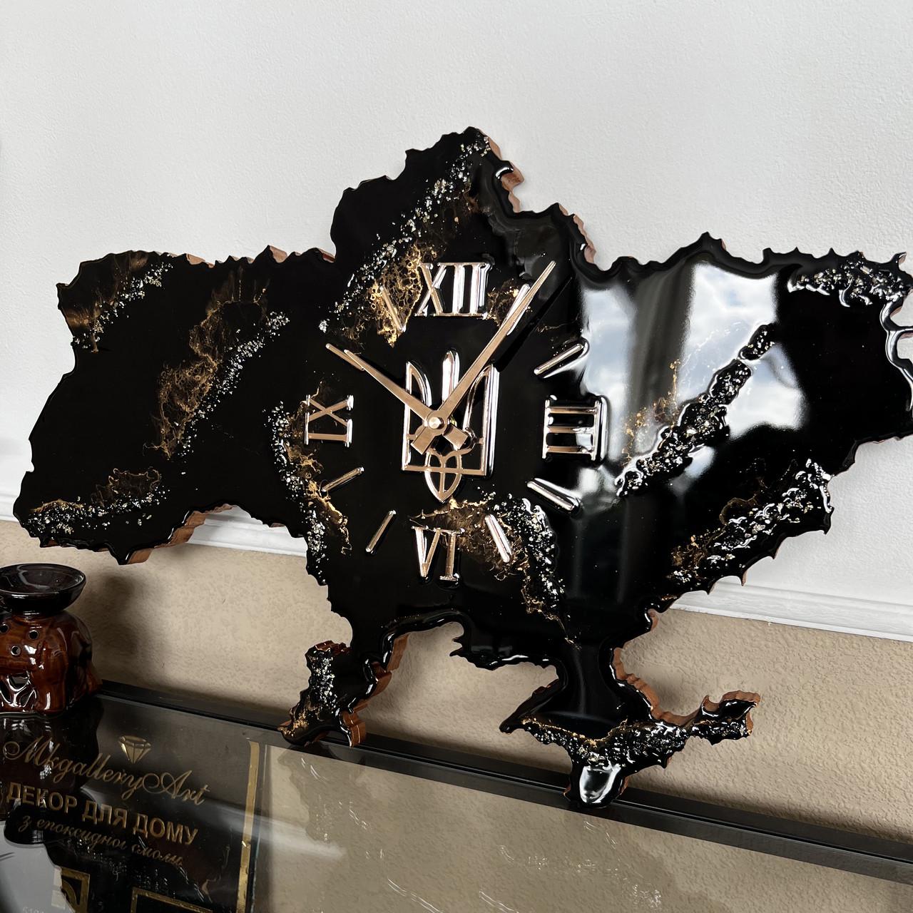 Часы настенные из эпоксидной смолы Карта Украины 60x40 см