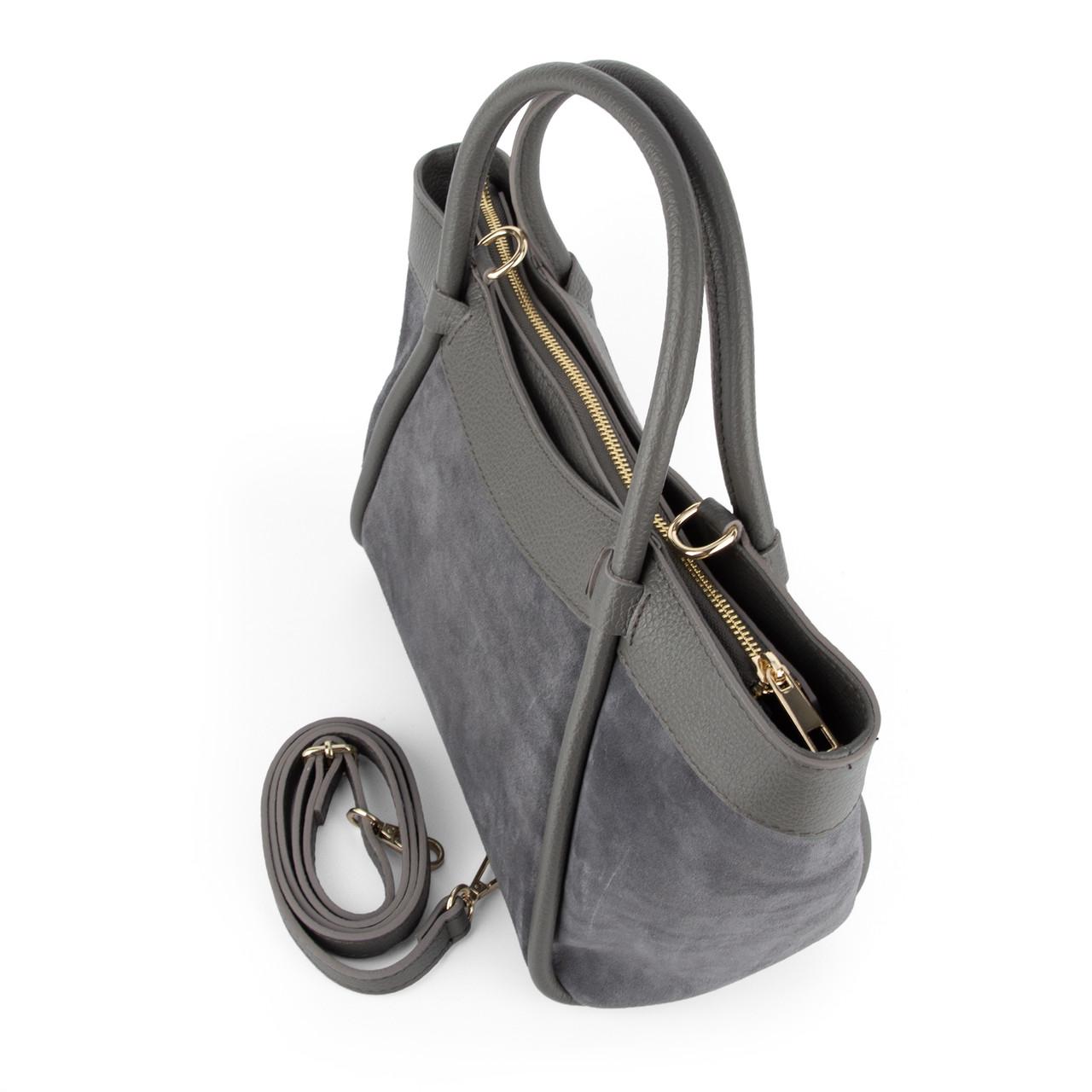 Сумка жіноча Virginia Conti замшева з 2 ручками Темно-сірий (04027) - фото 3 Сумка жіноча Virginia Conti замшева з 2 ручками Темно-сірий (04027) - фото 3