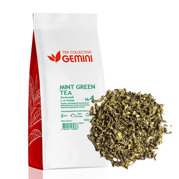 Чай Gemini листовий Mint Green Tea Зелений чай з м’ятою 100 г (334)