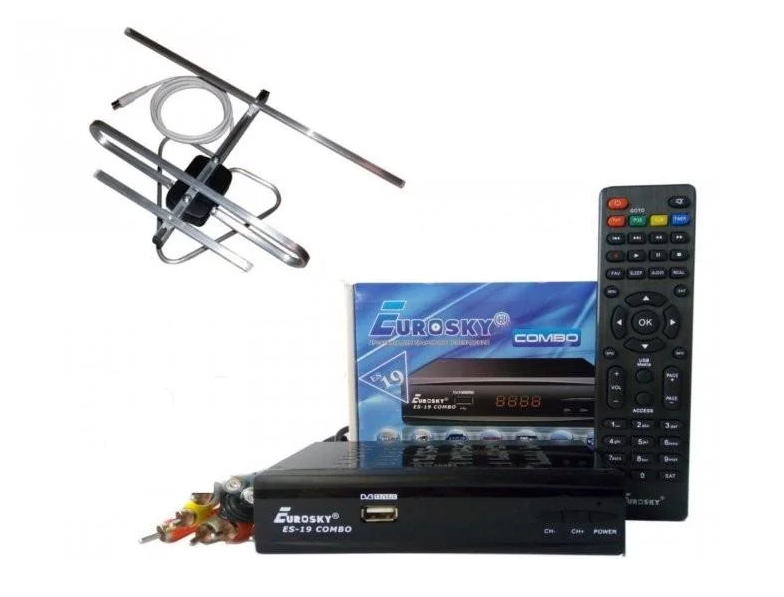 Комплект DVB-S2/T2 тюнер комбинированный Eurosky ES-19 Combo/антенна комнатная с усилителем A-sus/WiFi-адаптер