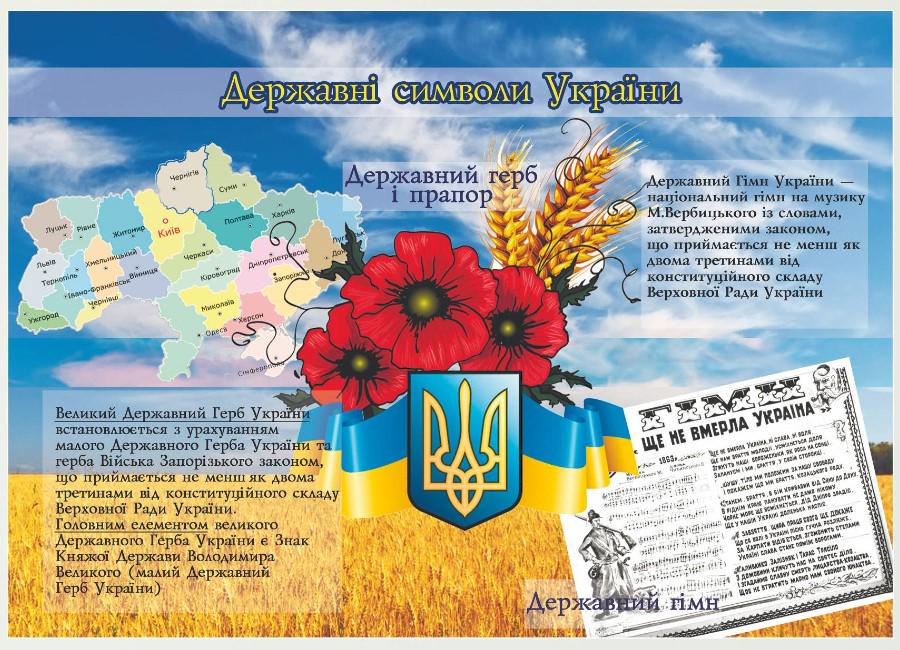 Стенд для організацій та в школу "Державні Символи України" з ПВХ 600х425 мм (SU 0005-1)