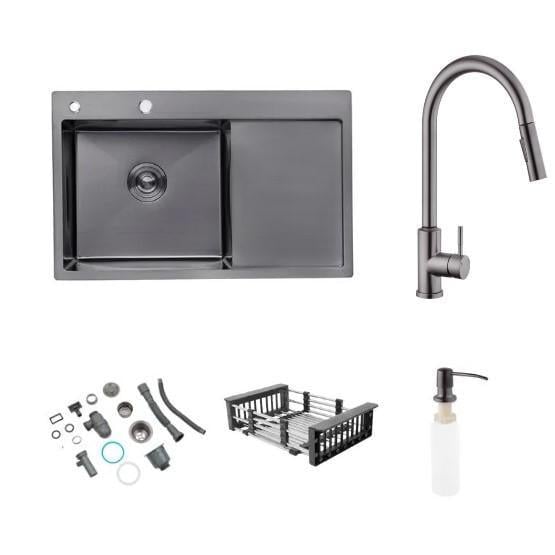 Мойка Kroner 7849LHM левая и смеситель для кухни с выдвижным изливом Kroner-PVD03916 сенсорный