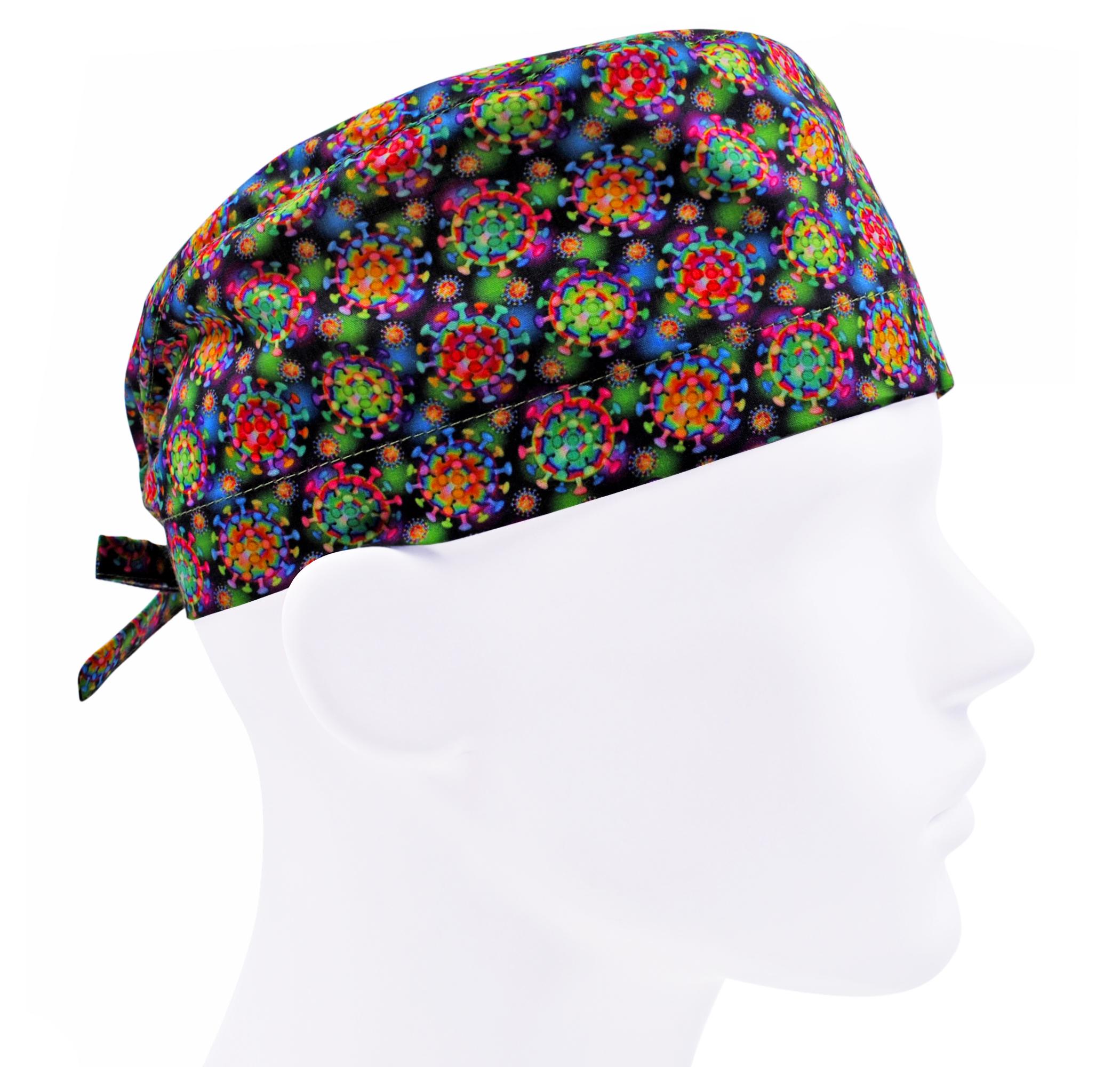 Шапочка медицинская мужская FloralScrubs Вирусы универсальная (М091)