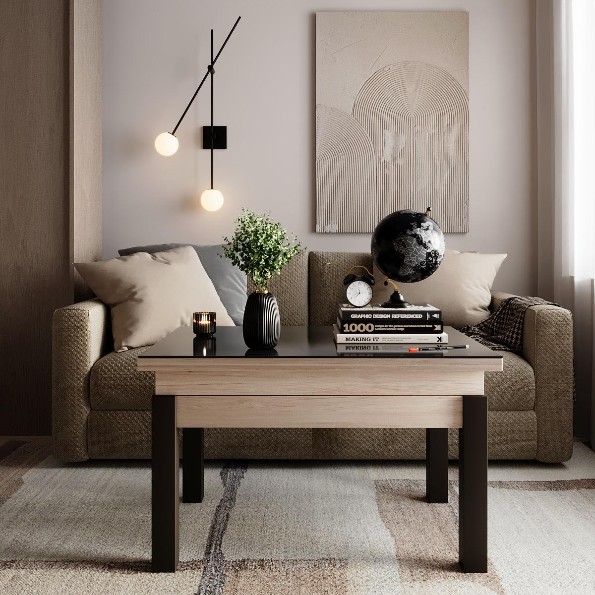 Журнальный стол-трансформер B-Fly Glass 900x554x600 мм Гикори Рокфорд светлый/Венге/Графитовое стекло (GATB10060600232) - фото 4 Журнальный стол-трансформер B-Fly Glass 900x554x600 мм Гикори Рокфорд светлый/Венге/Графитовое стекло (GATB10060600232) - фото 4