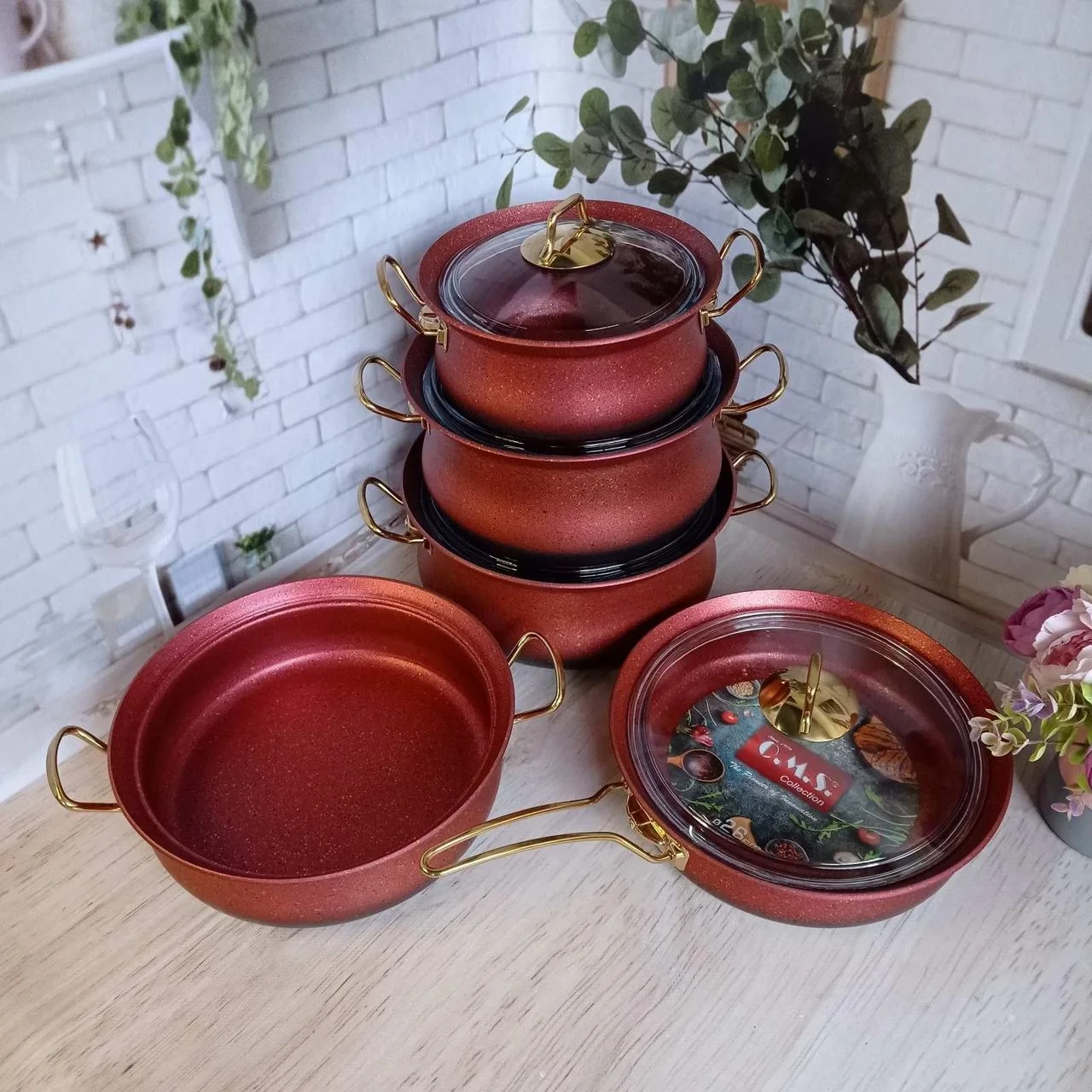 Набор посуды OMS Collection 3045 9 предметов Red - фото 4