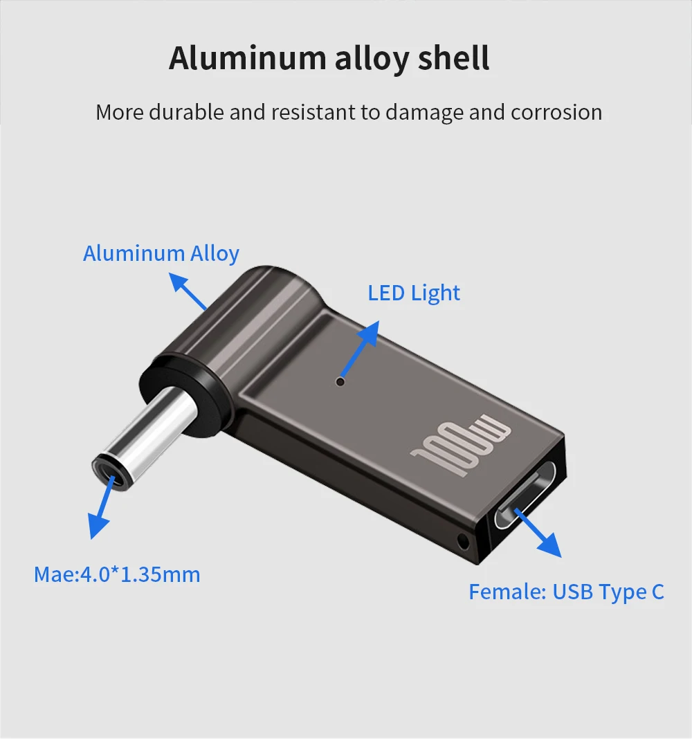 Перехідник для заряджання ноутбука Tishric PD100W DC Type-C to DC 4,0x1,35 мм (2000223) - фото 4