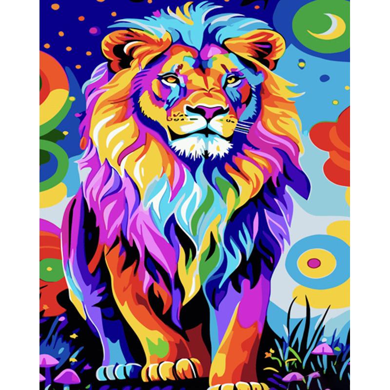 Картина по номерам Strateg Премиум Поп-арт лев с лаком и уровнем 40x50 см (GS1538)