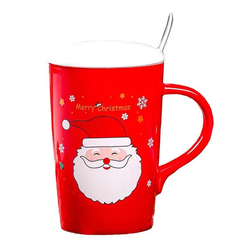 Кружка керамическая с крышкой и ложкой Санта клаус 350 мл (061026)