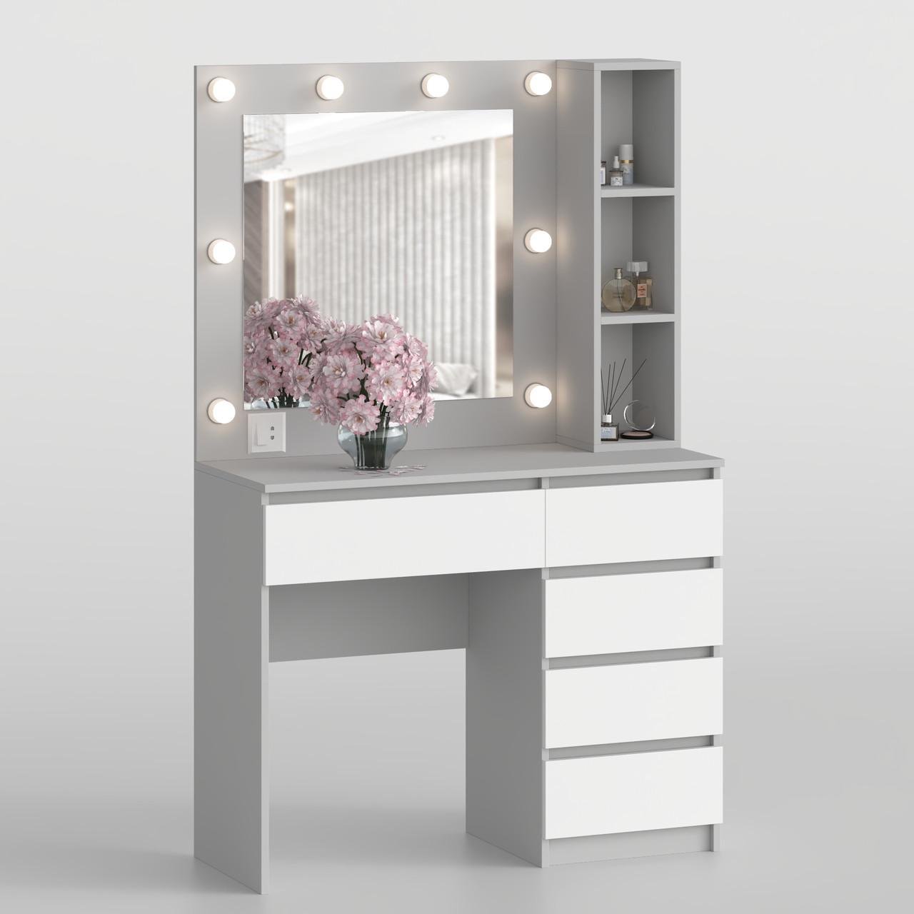 Туалетний столик New and Classic із квадратним дзеркалом 1600х1000х400 мм Сірий/Білий