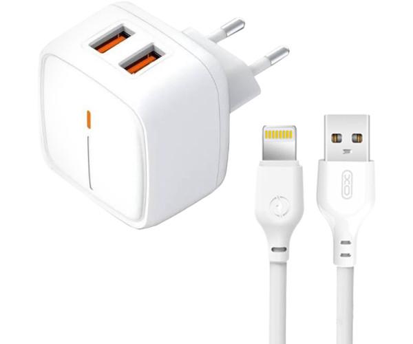 Пристрій зарядний мережевий XO L61 2USB/12W/Lightning White