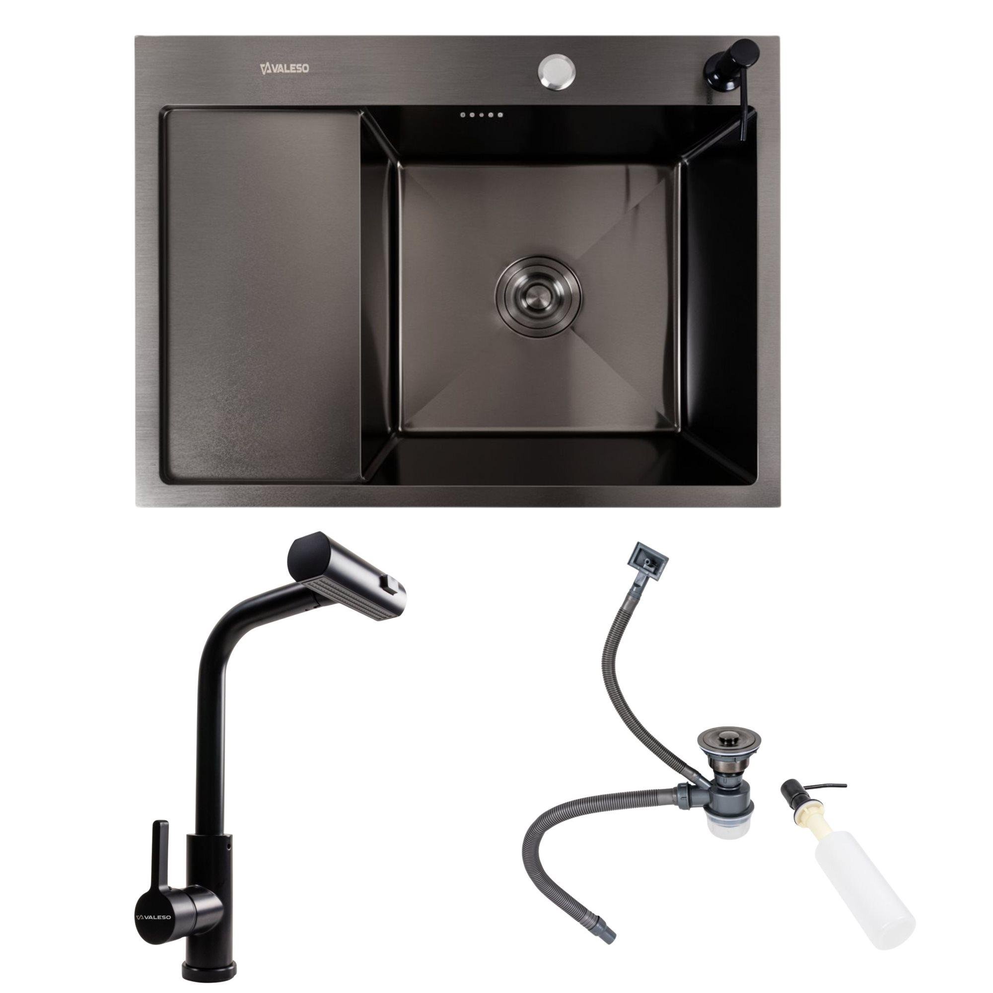 Мойка для кухни SET Valeso sink CM 65х50 R PVD Black + mixer tap Black (XK09B)