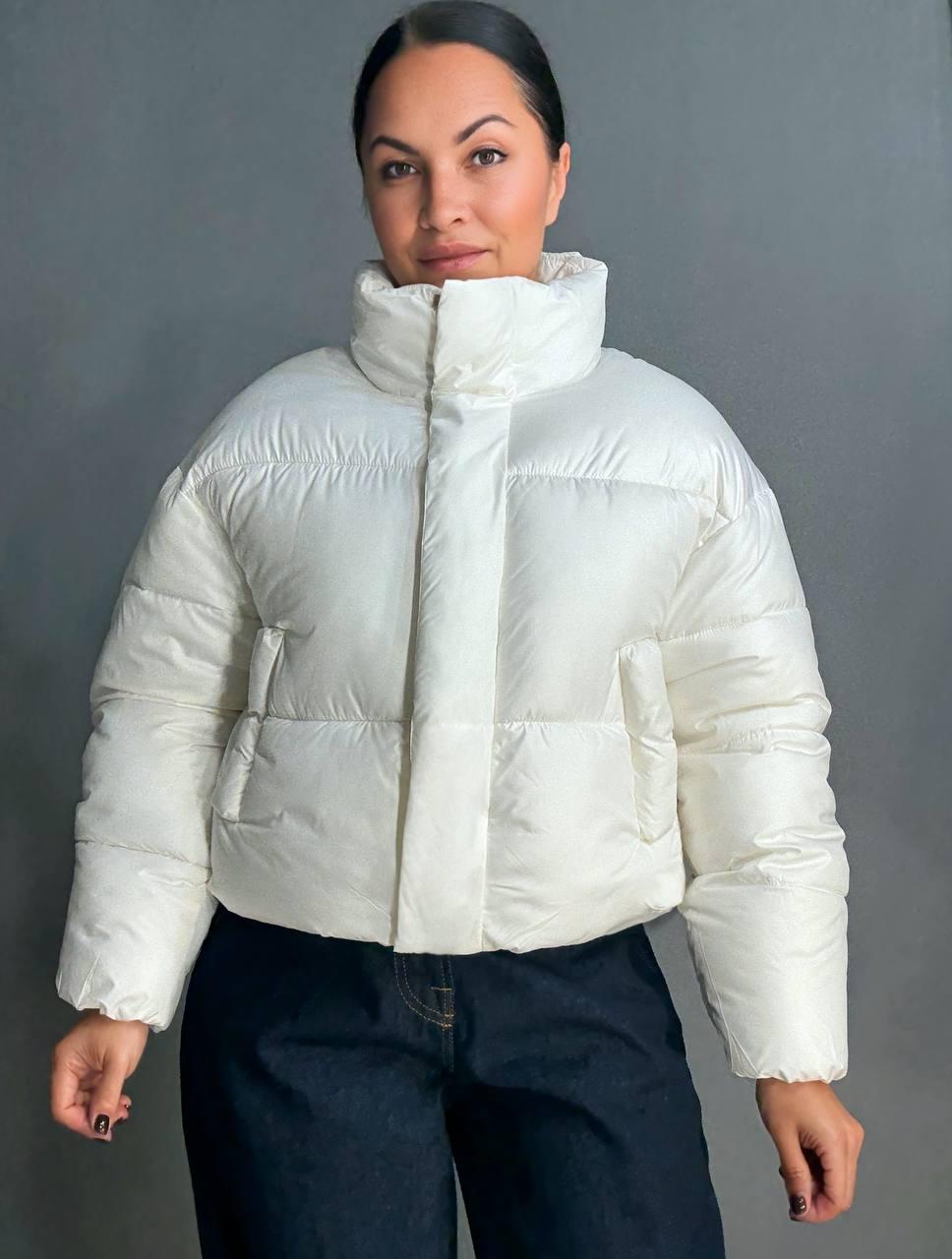 Куртка женская HAIZIYUAN 8606 короткая пуффер с воротником XL Белый (4788) - фото 1 Куртка женская HAIZIYUAN 8606 короткая пуффер с воротником XL Белый (4788) - фото 1