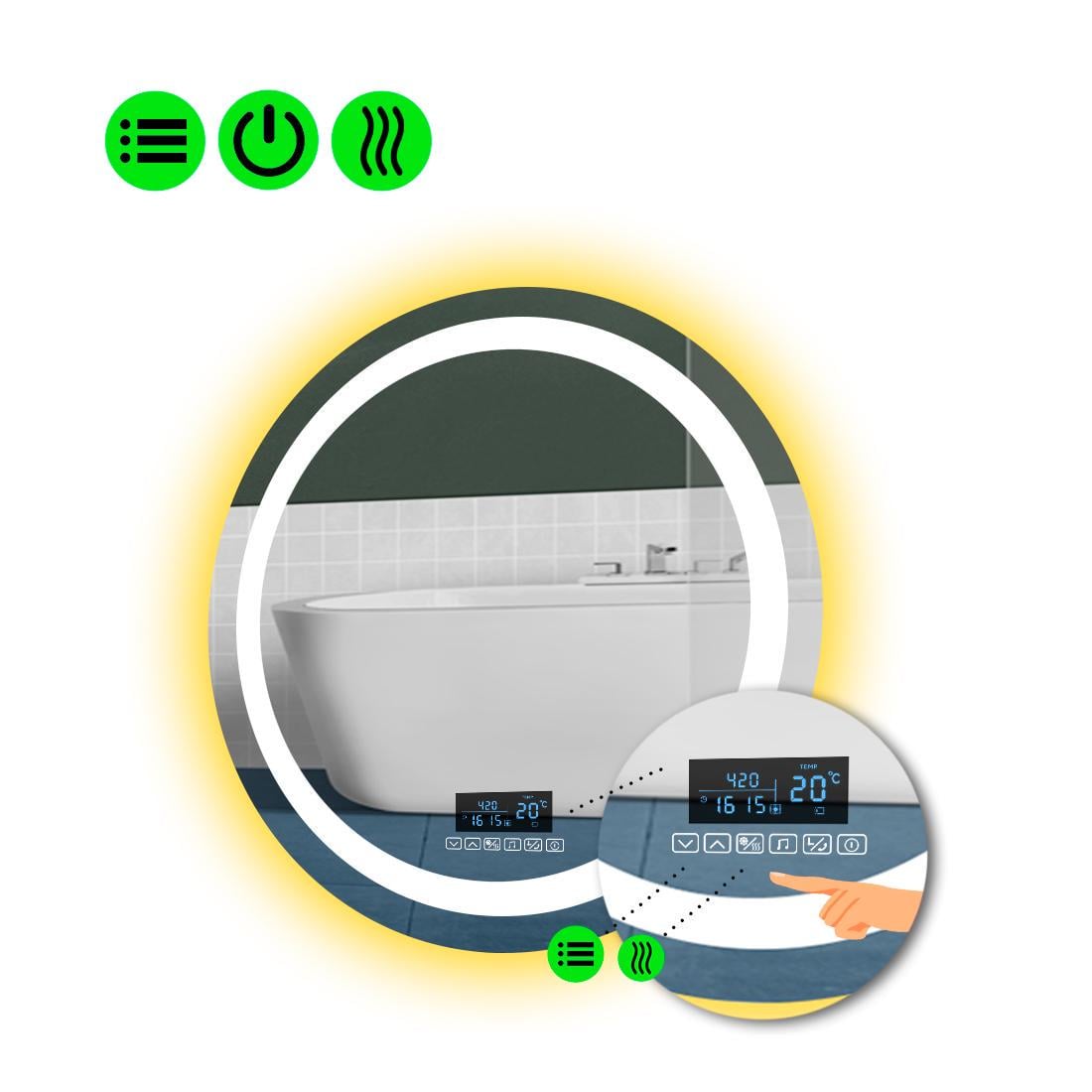 Зеркало LED подсветкой Amica с Smart-блоком и подогревом 70x70 см (8994463)