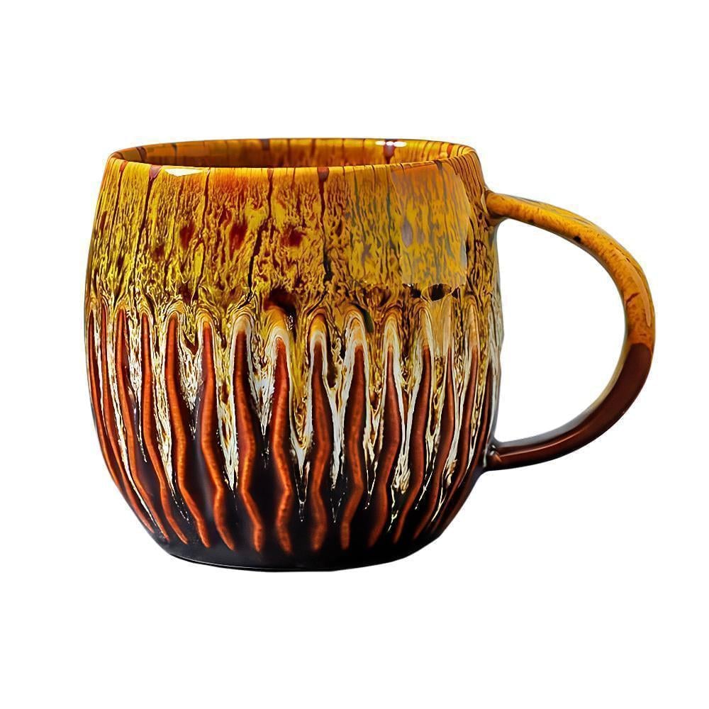 Кухоль глазурований Вогняна хвиля сучасний стиль велика для морсу чи фраппе 600 мл Жовтий