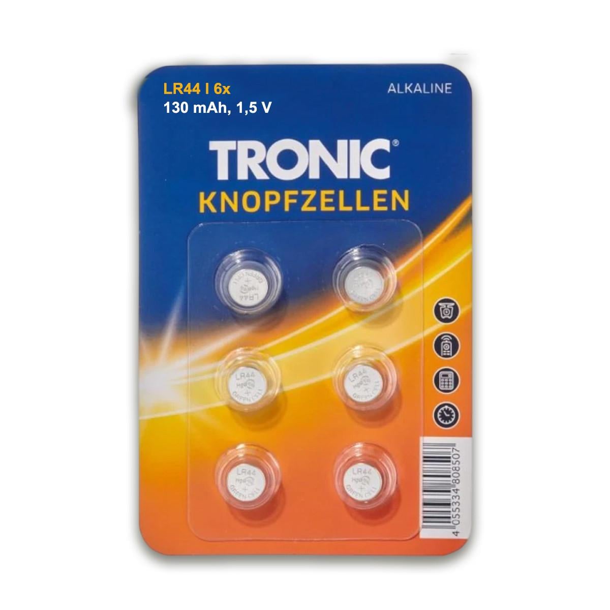 Набор щелочных батареек-таблеток Knopfzelle Tronic LR44 130 мАч 1,5 В в блистере 6 шт. (2931516126)